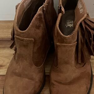 Brown Suede Fringe Ankle Boots